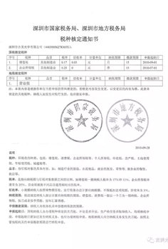 深圳市國家稅務(wù)局、深圳市地方局稅種核定通知書